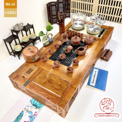 Bộ bàn pha trà điện thông minh đa năng cao cấp gỗ hương L0802 có ngăn kéo để đồ và khay đốt trầm