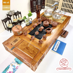 Bộ bàn pha trà điện thông minh đa năng cao cấp gỗ hương L0802 có ngăn kéo để đồ và khay đốt trầm