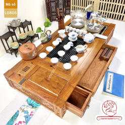 Bộ bàn pha trà điện thông minh đa năng cao cấp gỗ hương L0806 có ngăn kéo để đồ và khay đốt trầm