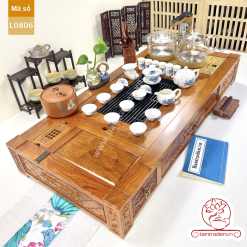 Bộ bàn pha trà điện thông minh đa năng cao cấp gỗ hương L0806 có ngăn kéo để đồ và khay đốt trầm