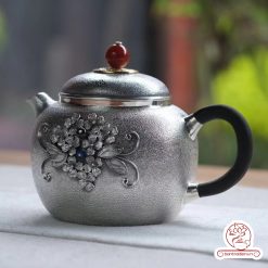 ấm pha trà bạc nguyên chất chế tác thủ công tinh xảo AB040
