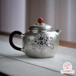 ấm pha trà bạc nguyên chất chế tác thủ công tinh xảo AB040
