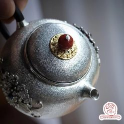 ấm pha trà bạc nguyên chất chế tác thủ công tinh xảo AB040