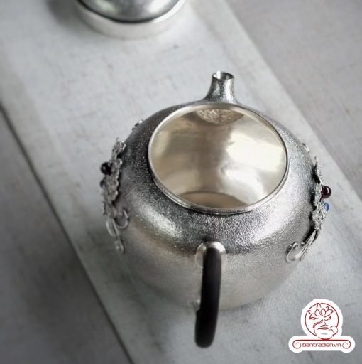 ấm pha trà bạc nguyên chất chế tác thủ công tinh xảo AB040
