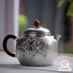 ấm pha trà bạc nguyên chất chế tác thủ công tinh xảo AB040