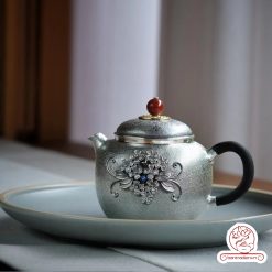 ấm pha trà bạc nguyên chất chế tác thủ công tinh xảo AB040