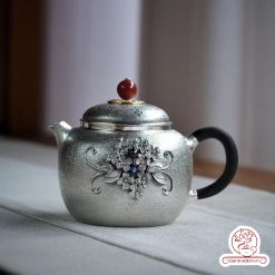 ấm pha trà bạc nguyên chất chế tác thủ công tinh xảo AB040