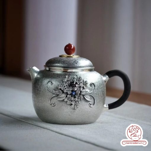 ấm pha trà bạc nguyên chất chế tác thủ công tinh xảo AB040