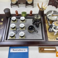 bộ bàn trà điện thông minh đa năng gỗ mặt đá có hộp để đồ B1811