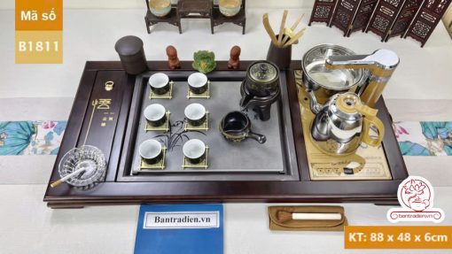 bộ bàn trà điện thông minh đa năng gỗ mặt đá có hộp để đồ B1811