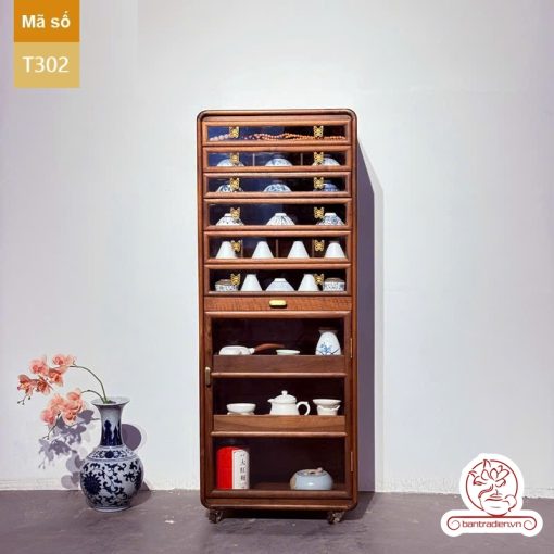 Tủ kệ trà kích thước lơn trưng bày ấm chén dụng cụ trà trang trí không gian trà đạo. Tủ kệ trà dùng trang trí trong phòng khách. Tủ kệ trưng bày ấm chén dụng cụ trà đa năng nhiều ngăn T300
