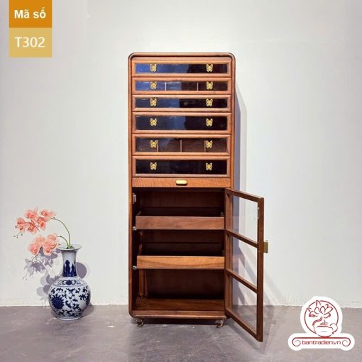 Tủ kệ trà kích thước lơn trưng bày ấm chén dụng cụ trà trang trí không gian trà đạo. Tủ kệ trà dùng trang trí trong phòng khách. Tủ kệ trưng bày ấm chén dụng cụ trà đa năng nhiều ngăn T300
