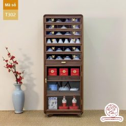 Tủ kệ trà kích thước lơn trưng bày ấm chén dụng cụ trà trang trí không gian trà đạo. Tủ kệ trà dùng trang trí trong phòng khách. Tủ kệ trưng bày ấm chén dụng cụ trà đa năng nhiều ngăn T302