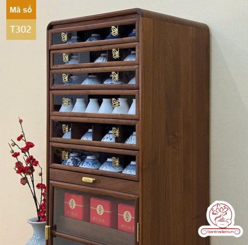 Tủ kệ trà kích thước lơn trưng bày ấm chén dụng cụ trà trang trí không gian trà đạo. Tủ kệ trà dùng trang trí trong phòng khách. Tủ kệ trưng bày ấm chén dụng cụ trà đa năng nhiều ngăn T302