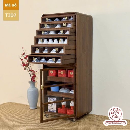 Tủ kệ trà kích thước lơn trưng bày ấm chén dụng cụ trà trang trí không gian trà đạo. Tủ kệ trà dùng trang trí trong phòng khách. Tủ kệ trưng bày ấm chén dụng cụ trà đa năng nhiều ngăn T302