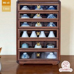 Tủ kệ trà kích thước lơn trưng bày ấm chén dụng cụ trà trang trí không gian trà đạo. Tủ kệ trà dùng trang trí trong phòng khách. Tủ kệ trưng bày ấm chén dụng cụ trà đa năng nhiều ngăn T302