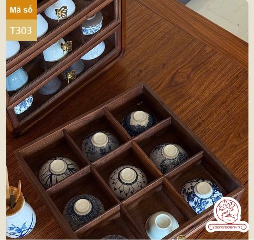 Tủ kệ trà kích thước lơn trưng bày ấm chén dụng cụ trà trang trí không gian trà đạo. Tủ kệ trà dùng trang trí trong phòng khách. Tủ kệ trưng bày ấm chén dụng cụ trà đa năng nhiều ngăn T303