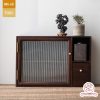 Tủ kệ trà trưng bày ấm chén dụng cụ trà trang trí không gian trà đạo. Tủ kệ trà dùng trong phòng khách. Tủ kệ trưng bày ấm chén dụng cụ trà 02 tầng size bé T002