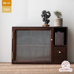 Tủ kệ trà trưng bày ấm chén dụng cụ trà trang trí không gian trà đạo. Tủ kệ trà dùng trong phòng khách. Tủ kệ trưng bày ấm chén dụng cụ trà 02 tầng size bé T002