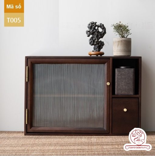 Tủ kệ trà trưng bày ấm chén dụng cụ trà trang trí không gian trà đạo. Tủ kệ trà dùng trong phòng khách. Tủ kệ trưng bày ấm chén dụng cụ trà 02 tầng size bé T002