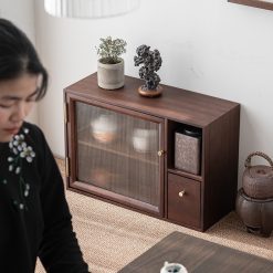 Tủ kệ trà trưng bày ấm chén dụng cụ trà trang trí không gian trà đạo. Tủ kệ trà dùng trong phòng khách. Tủ kệ trưng bày ấm chén dụng cụ trà 02 tầng size bé T002