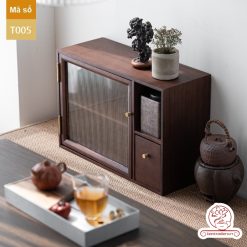 Tủ kệ trà trưng bày ấm chén dụng cụ trà trang trí không gian trà đạo. Tủ kệ trà dùng trong phòng khách. Tủ kệ trưng bày ấm chén dụng cụ trà 02 tầng size bé T002