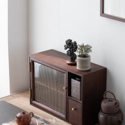 Tủ kệ trà trưng bày ấm chén dụng cụ trà trang trí không gian trà đạo. Tủ kệ trà dùng trong phòng khách. Tủ kệ trưng bày ấm chén dụng cụ trà 02 tầng size bé T002