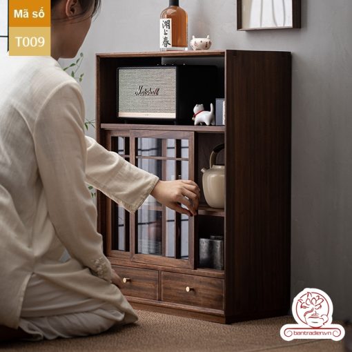 Tủ kệ trà trưng bày ấm chén dụng cụ trà trang trí không gian trà đạo. Tủ kệ trà dùng trang trí trong phòng khách. Tủ kệ trưng bày ấm chén dụng cụ trà đa năng T009\