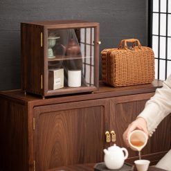 Tủ kệ trưng bày ấm chén dụng cụ trà trang trí không gian trà đạo. Tủ kệ trà dùng trong phòng khách. Tủ kệ trưng bày ấm chén dụng cụ trà 02 tầng size bé T002