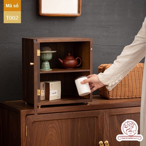 Tủ kệ trưng bày ấm chén dụng cụ trà trang trí không gian trà đạo. Tủ kệ trà dùng trong phòng khách. Tủ kệ trưng bày ấm chén dụng cụ trà 02 tầng size bé T002