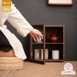 Tủ kệ trưng bày ấm chén dụng cụ trà trang trí không gian trà đạo. Tủ kệ trà dùng trong phòng khách. Tủ kệ trưng bày ấm chén dụng cụ trà 02 tầng size bé T002