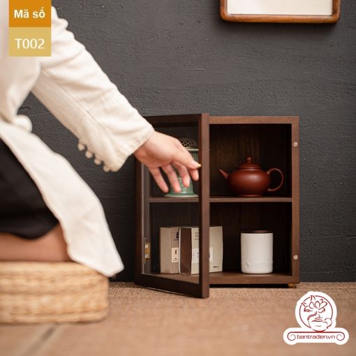 Tủ kệ trưng bày ấm chén dụng cụ trà trang trí không gian trà đạo. Tủ kệ trà dùng trong phòng khách. Tủ kệ trưng bày ấm chén dụng cụ trà 02 tầng size bé T002