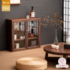 Tủ kệ trà trưng bày ấm chén dụng cụ trà trang trí không gian trà đạo. Tủ kệ trà dùng trong phòng khách. Tủ kệ trưng bày ấm chén dụng cụ trà 02 tầng size bé T002