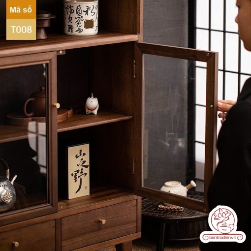 Tủ kệ trà trưng bày ấm chén dụng cụ trà trang trí không gian trà đạo. Tủ kệ trà dùng trang trí trong phòng khách. Tủ kệ trưng bày ấm chén dụng cụ trà đa năng T008