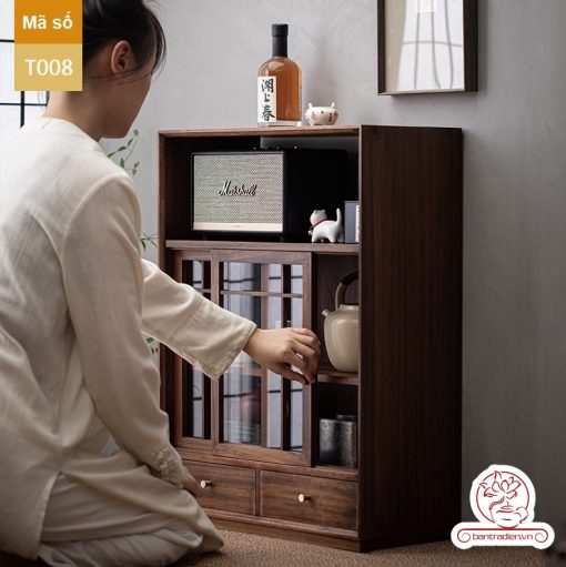 Tủ kệ trà trưng bày ấm chén dụng cụ trà trang trí không gian trà đạo. Tủ kệ trà dùng trang trí trong phòng khách. Tủ kệ trưng bày ấm chén dụng cụ trà đa năng T008