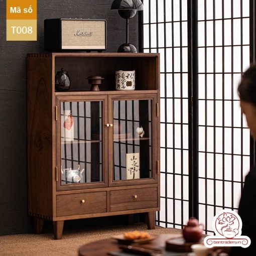 Tủ kệ trà trưng bày ấm chén dụng cụ trà trang trí không gian trà đạo. Tủ kệ trà dùng trang trí trong phòng khách. Tủ kệ trưng bày ấm chén dụng cụ trà đa năng T008