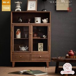 Tủ kệ trà trưng bày ấm chén dụng cụ trà trang trí không gian trà đạo. Tủ kệ trà dùng trong phòng khách. Tủ kệ trưng bày ấm chén dụng cụ trà 02 tầng size bé T008