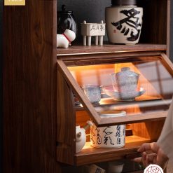 Tủ kệ trà trưng bày ấm chén dụng cụ trà trang trí không gian trà đạo. Tủ kệ trà dùng trang trí trong phòng khách. Tủ kệ trưng bày ấm chén dụng cụ trà đa năng T023