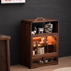 Tủ kệ trà trưng bày ấm chén dụng cụ trà trang trí không gian trà đạo. Tủ kệ trà dùng trang trí trong phòng khách. Tủ kệ trưng bày ấm chén dụng cụ trà đa năng T023