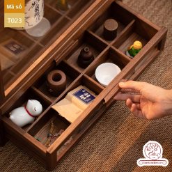 Tủ kệ trà trưng bày ấm chén dụng cụ trà trang trí không gian trà đạo. Tủ kệ trà dùng trang trí trong phòng khách. Tủ kệ trưng bày ấm chén dụng cụ trà đa năng T023