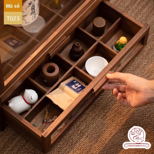 Tủ kệ trà trưng bày ấm chén dụng cụ trà trang trí không gian trà đạo. Tủ kệ trà dùng trang trí trong phòng khách. Tủ kệ trưng bày ấm chén dụng cụ trà đa năng T023