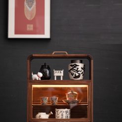 Tủ kệ trà trưng bày ấm chén dụng cụ trà trang trí không gian trà đạo. Tủ kệ trà dùng trang trí trong phòng khách. Tủ kệ trưng bày ấm chén dụng cụ trà đa năng T023