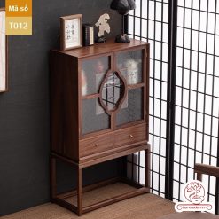 Tủ kệ trà kết hợp bàn pha trà, trưng bày ấm chén dụng cụ trà trang trí không gian trà đạo. Tủ kệ trà dùng trang trí trong phòng khách. Tủ kệ trưng bày ấm chén dụng cụ trà đa năng T012