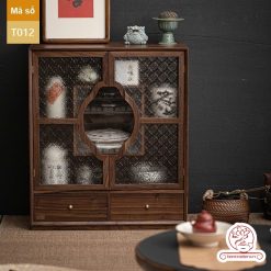 Tủ kệ trà kết hợp bàn pha trà, trưng bày ấm chén dụng cụ trà trang trí không gian trà đạo. Tủ kệ trà dùng trang trí trong phòng khách. Tủ kệ trưng bày ấm chén dụng cụ trà đa năng T012