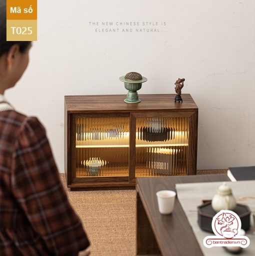 Tủ kệ trà trưng bày ấm chén dụng cụ trà trang trí không gian trà đạo. Tủ kệ trà dùng trang trí trong phòng khách. Tủ kệ trưng bày ấm chén dụng cụ trà đa năng T023
