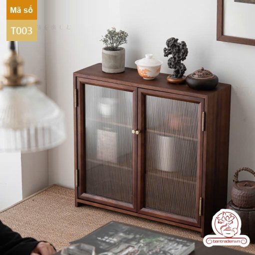 Tủ kệ trà trưng bày ấm chén dụng cụ trà trang trí không gian trà đạo. Tủ kệ trà dùng trong phòng khách. Tủ kệ trưng bày ấm chén dụng cụ trà 02 tầng size bé T002