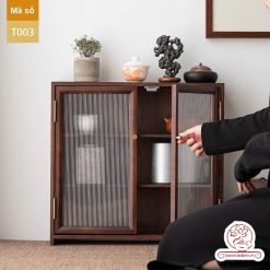 Tủ kệ trà trưng bày ấm chén dụng cụ trà trang trí không gian trà đạo. Tủ kệ trà dùng trong phòng khách. Tủ kệ trưng bày ấm chén dụng cụ trà 02 tầng size bé T002