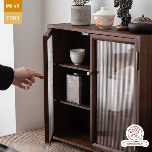 Tủ kệ trà trưng bày ấm chén dụng cụ trà trang trí không gian trà đạo. Tủ kệ trà dùng trong phòng khách. Tủ kệ trưng bày ấm chén dụng cụ trà 02 tầng size bé T002