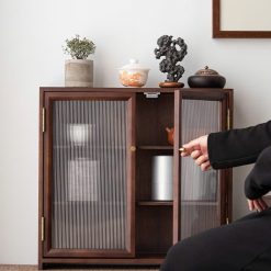 Tủ kệ trà trưng bày ấm chén dụng cụ trà trang trí không gian trà đạo. Tủ kệ trà dùng trong phòng khách. Tủ kệ trưng bày ấm chén dụng cụ trà 02 tầng size bé T002