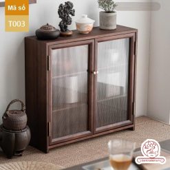 Tủ kệ trà trưng bày ấm chén dụng cụ trà trang trí không gian trà đạo. Tủ kệ trà dùng trong phòng khách. Tủ kệ trưng bày ấm chén dụng cụ trà 02 tầng size bé T002
